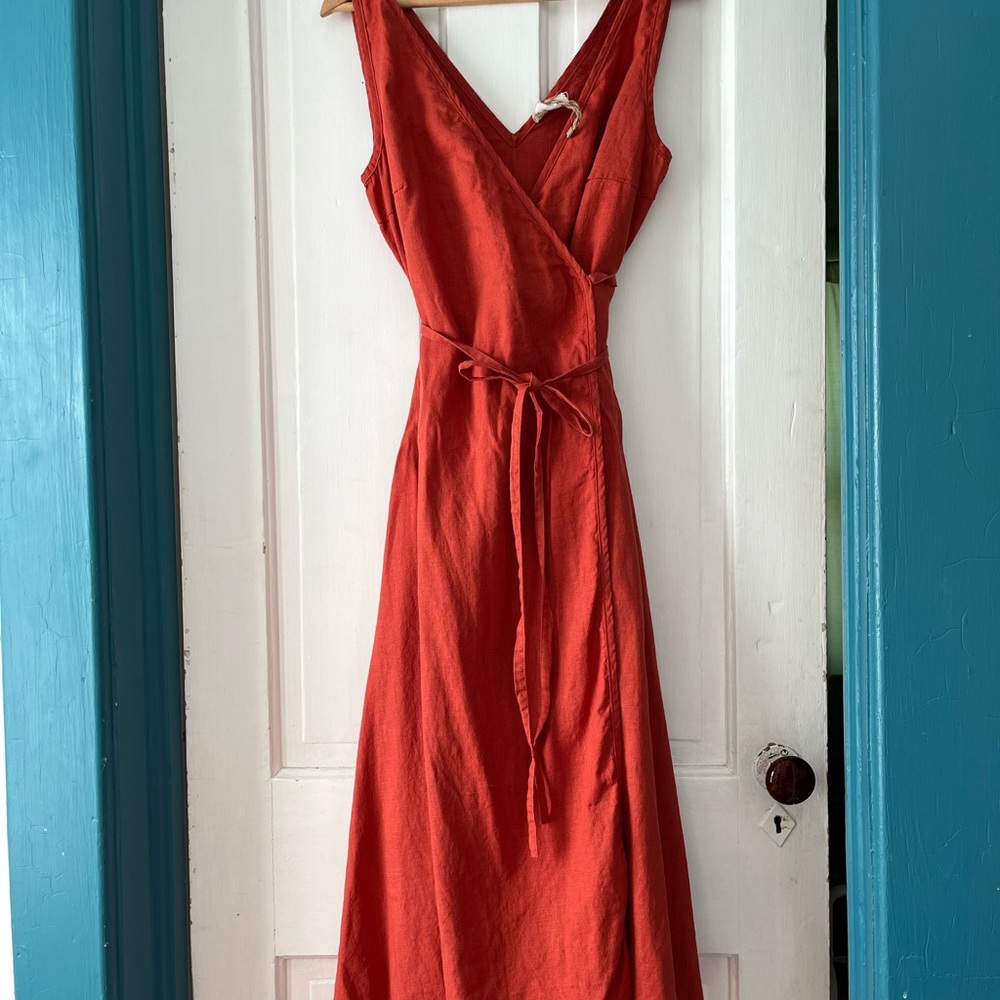 Linen Handmade Studio Linen Wrap Dress “Rosie” US8